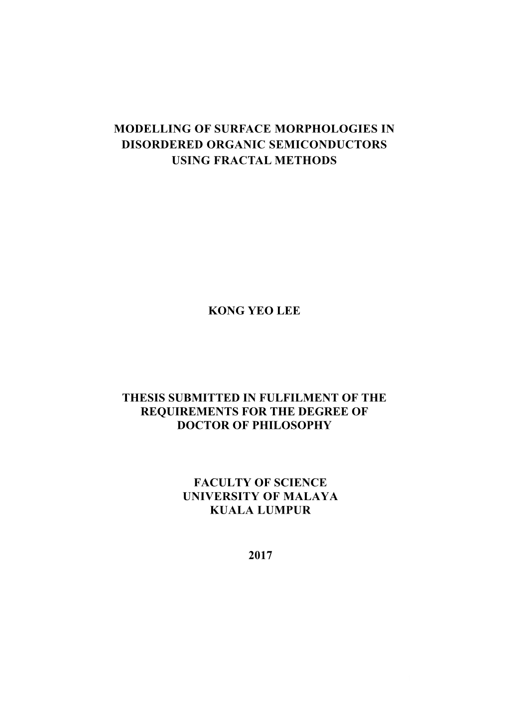 Modelling of Surface Morphologies in Disordered Organic Semiconductors Using Fractal Methods