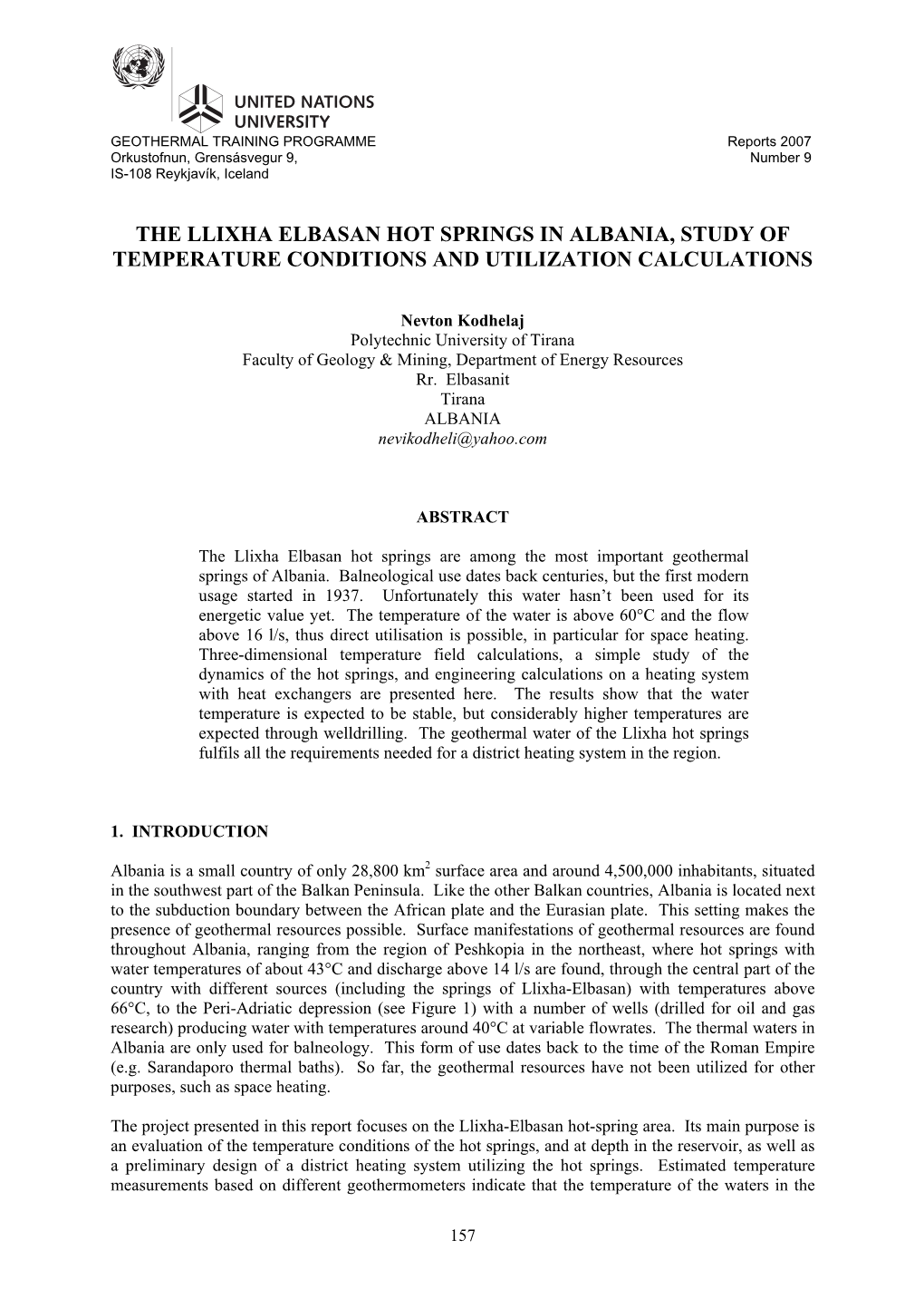 The Llixha Elbasan Hot Springs in Albania, Study of Temperature Conditions and Utilization Calculations