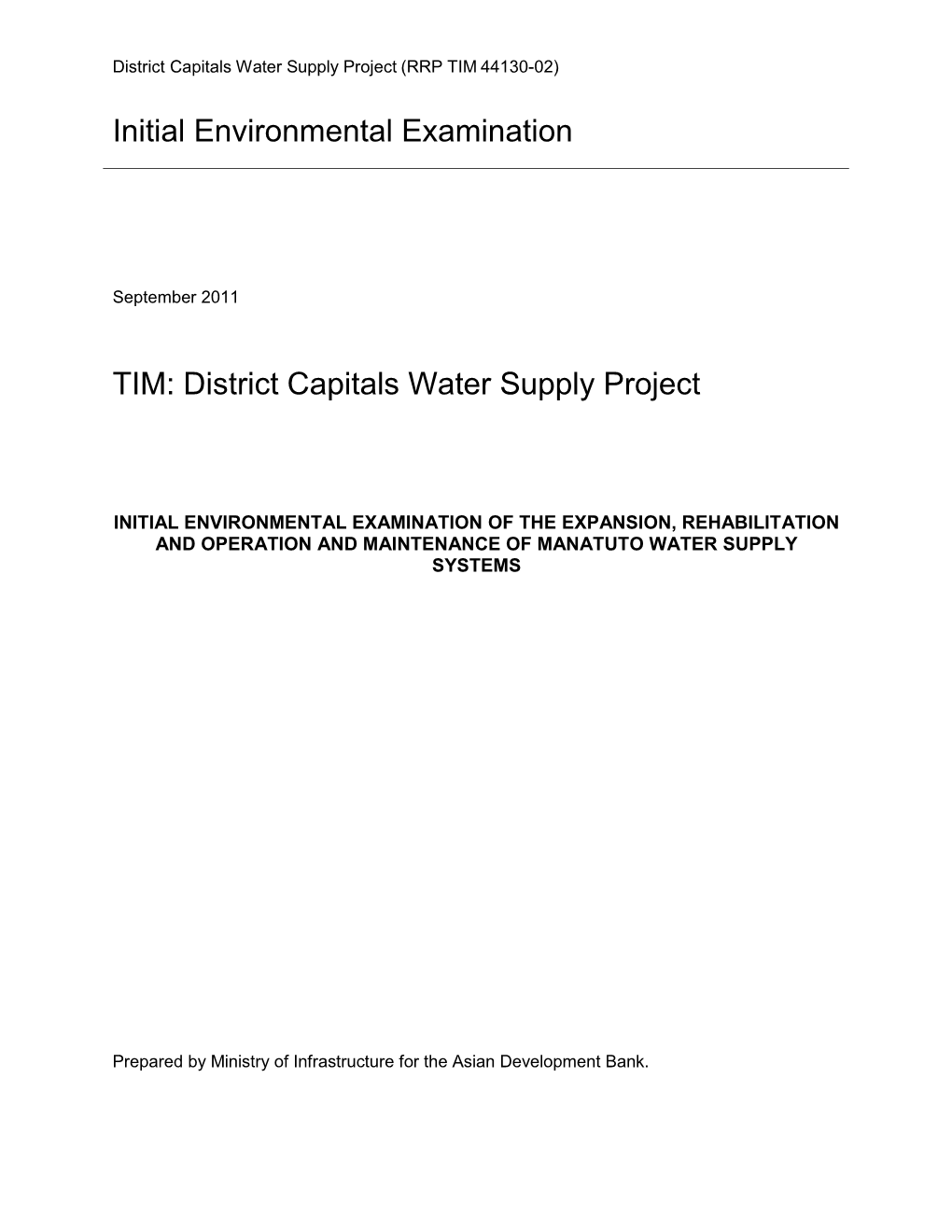 IEE: Timor-Leste: Manatuto Water Supply Systems, District Capitals