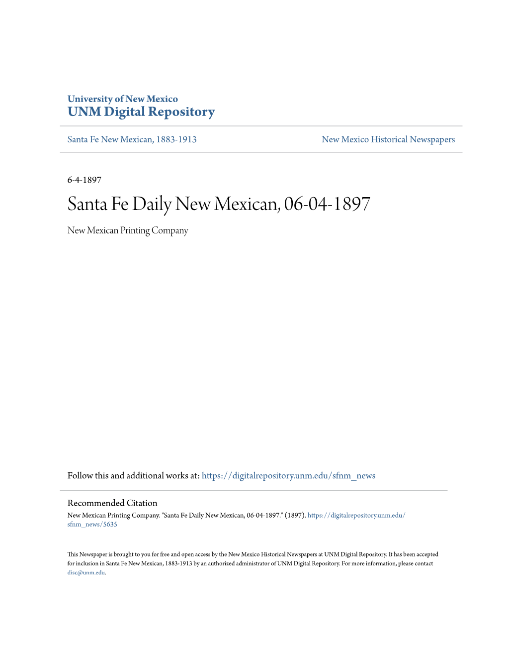 Santa Fe Daily New Mexican, 06-04-1897 New Mexican Printing Company