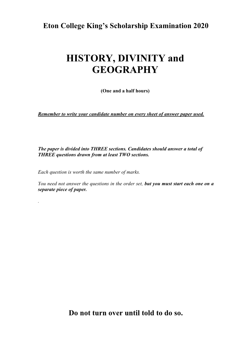 HISTORY, DIVINITY and GEOGRAPHY