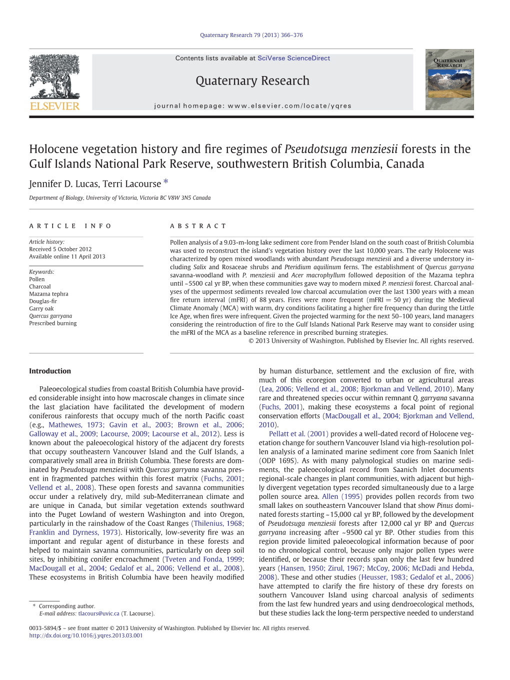 Holocene Vegetation History and Fire Regimes of Pseudotsuga Menziesii