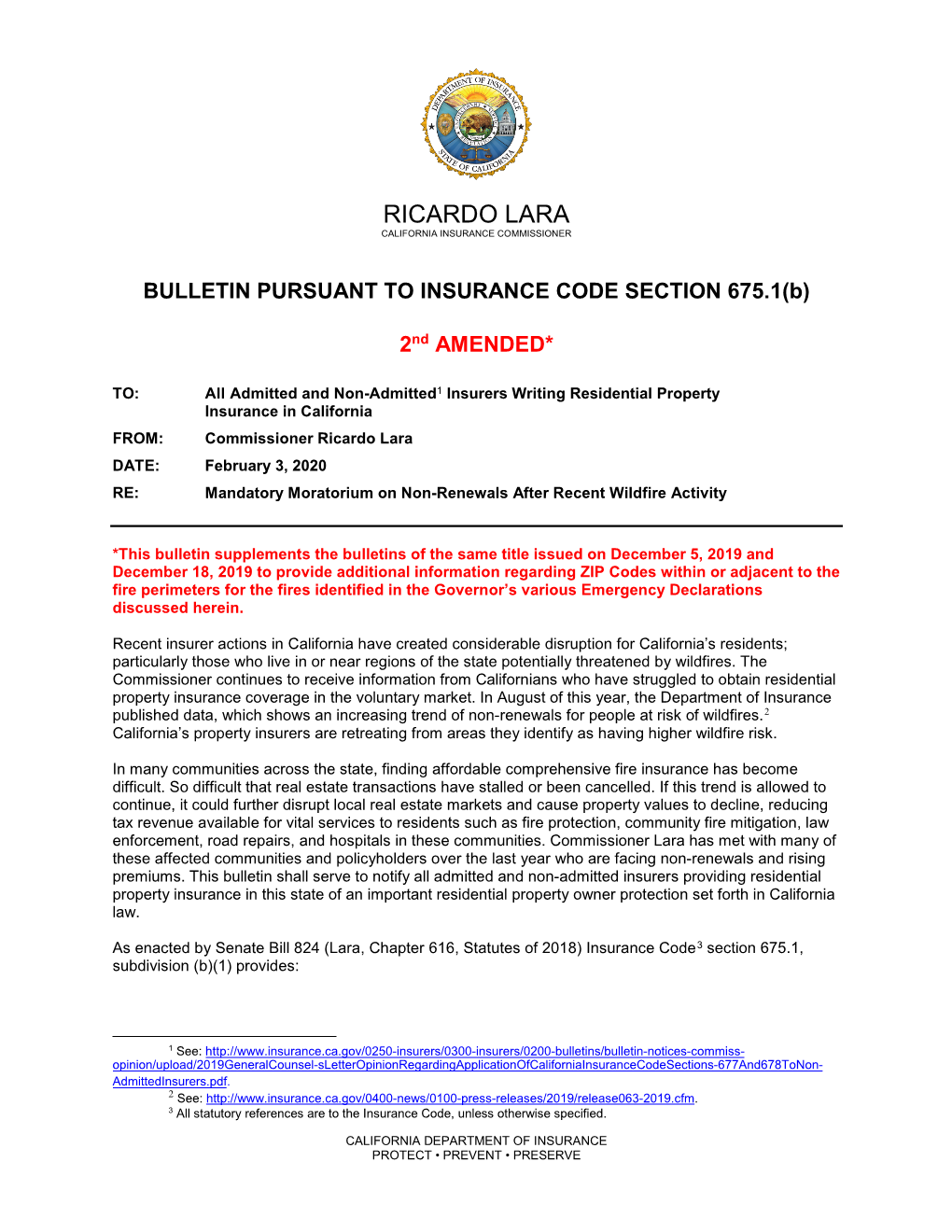Bulletin 2020-1 Mandatory Moratorium on Residential Non-Renewals