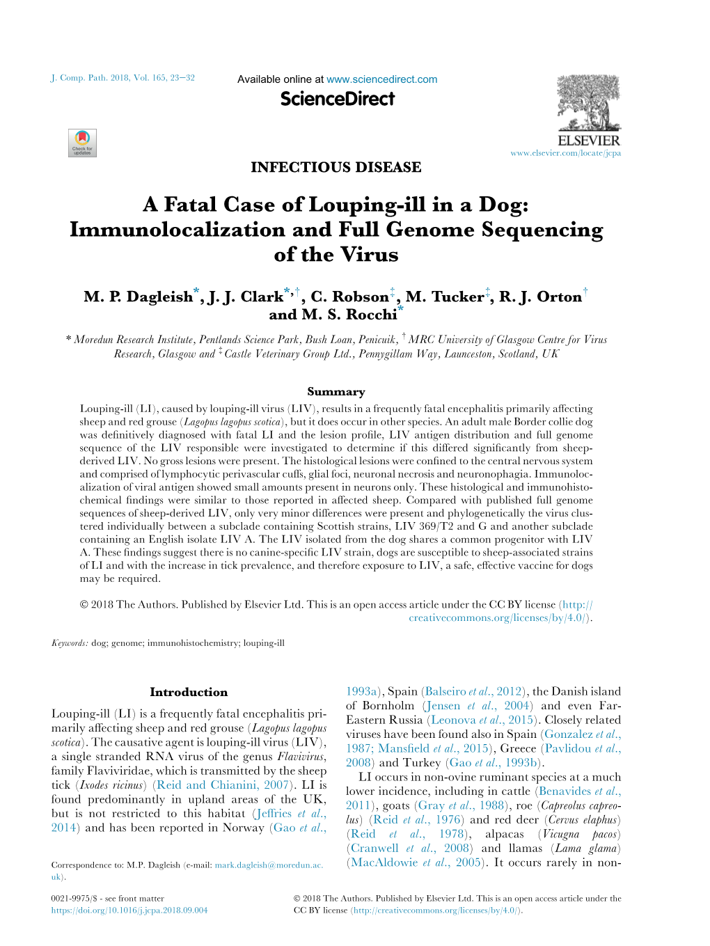 A Fatal Case of Louping-Ill in a Dog: Immunolocalization and Full Genome Sequencing of the Virus