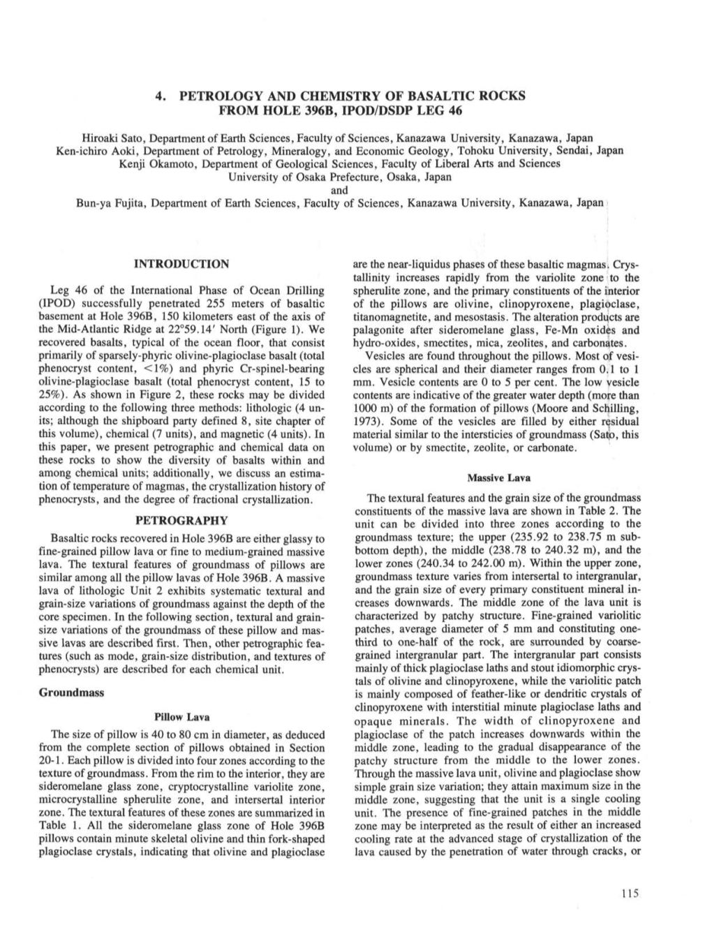 4. Petrology and Chemistry of Basaltic Rocks from Hole 396B, Ipod/Dsdp Leg 46