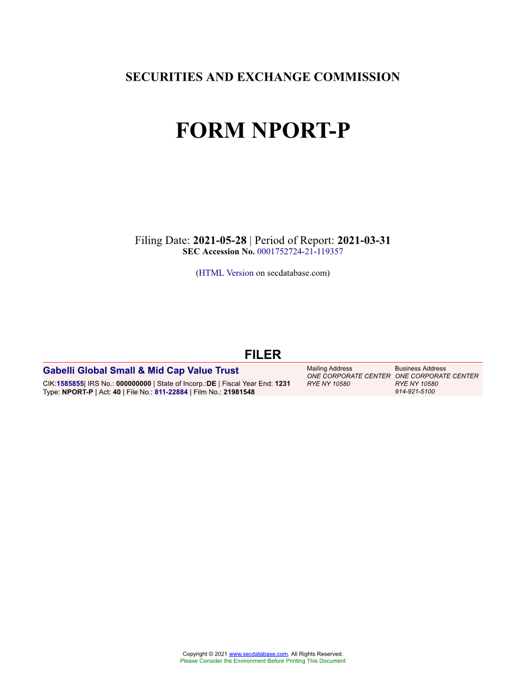 Gabelli Global Small & Mid Cap Value Trust Form NPORT-P Filed 2021