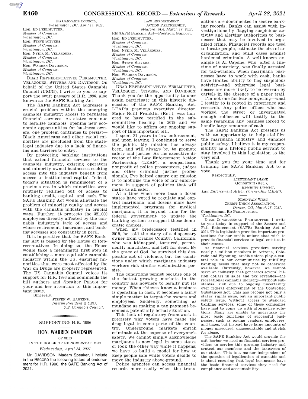 CONGRESSIONAL RECORD— Extensions of Remarks E460 HON. WARREN DAVIDSON