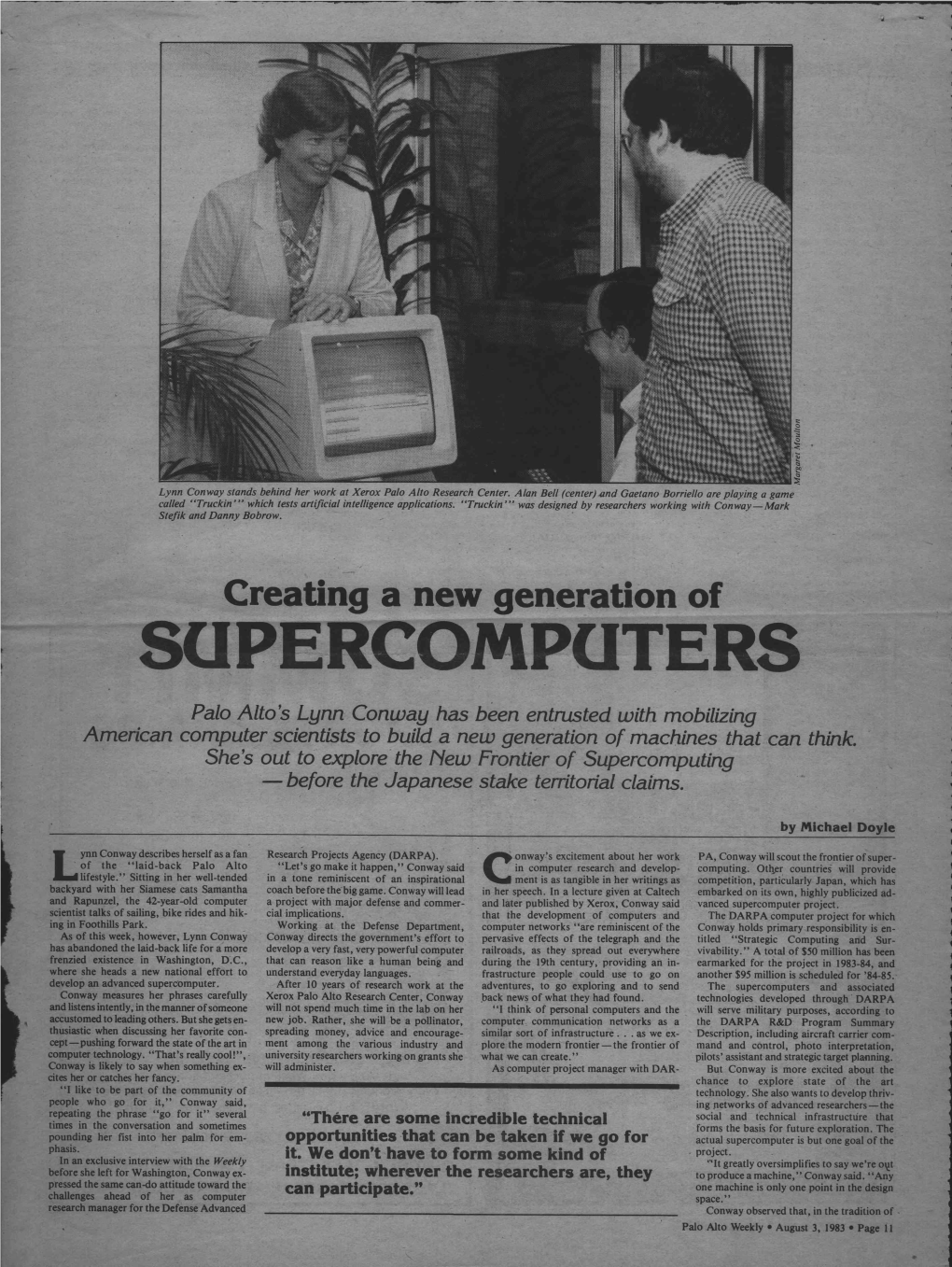 SUPERCOMPUTERS Palo Alto's Lynn Conway Has Been Entrusted with Mobilizing American Computer Scientists to Build a New Generation of Machines That Can Think