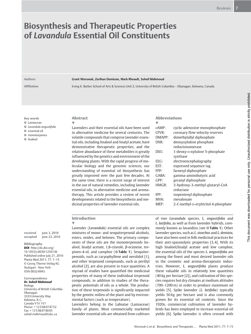 Biosynthesis and Therapeutic Properties of Lavandula Essential Oil Constituents