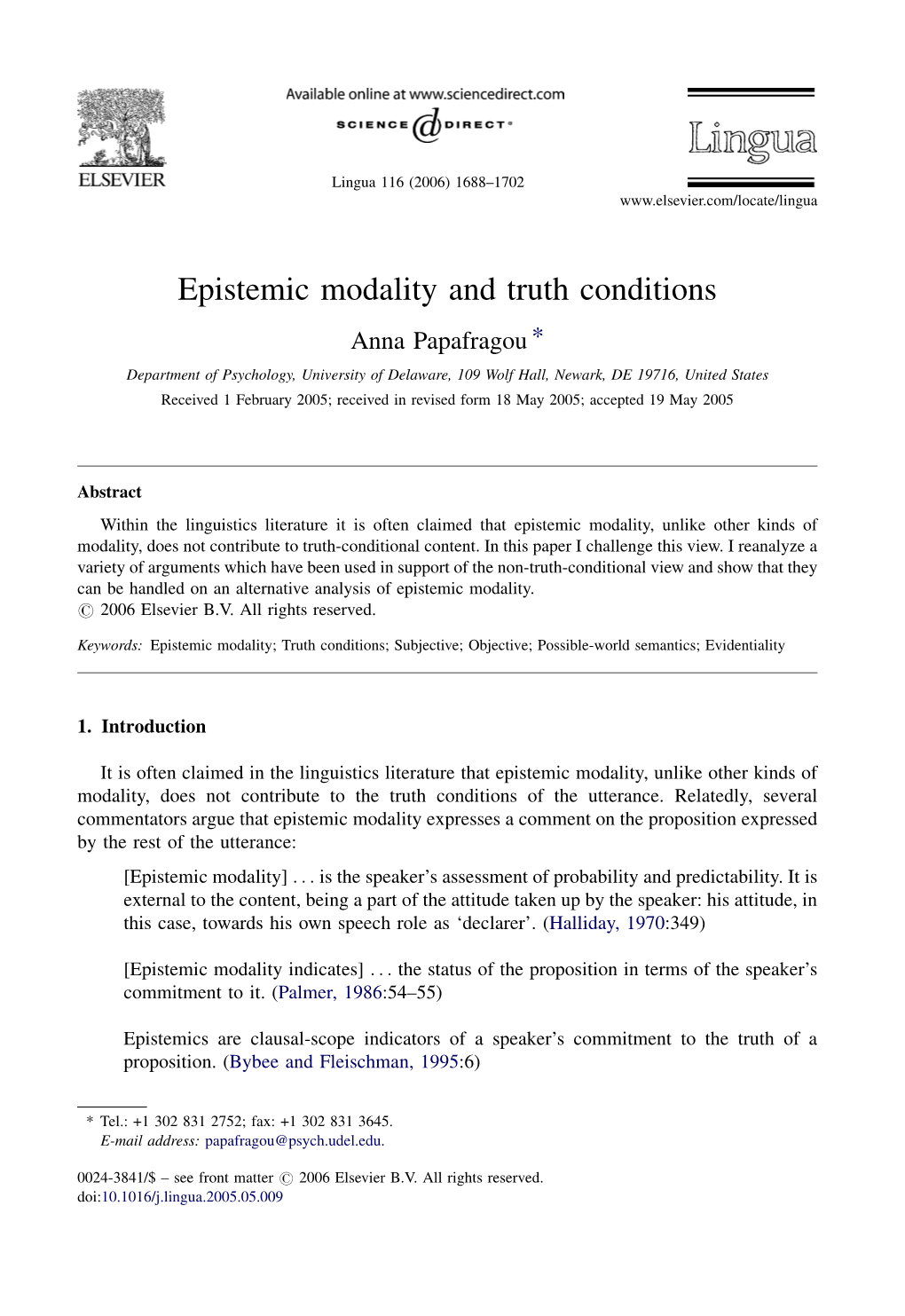 Epistemic Modality and Truth Conditions