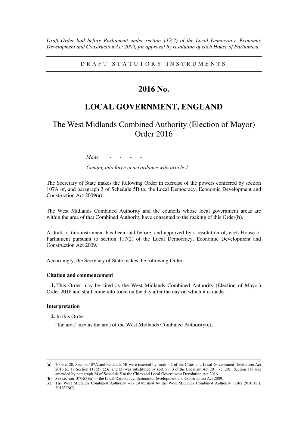 The West Midlands Combined Authority (Election of Mayor) Order 2016