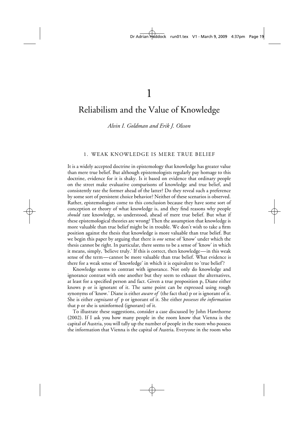 Reliabilism and the Value of Knowledge