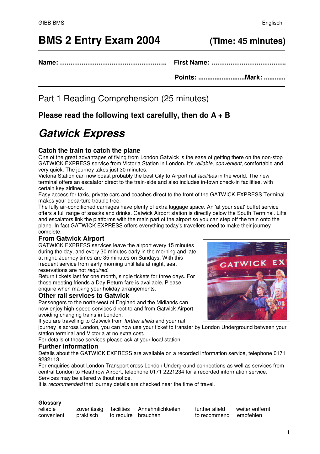 BMS 2 Entry Exam 2004 Gatwick Express
