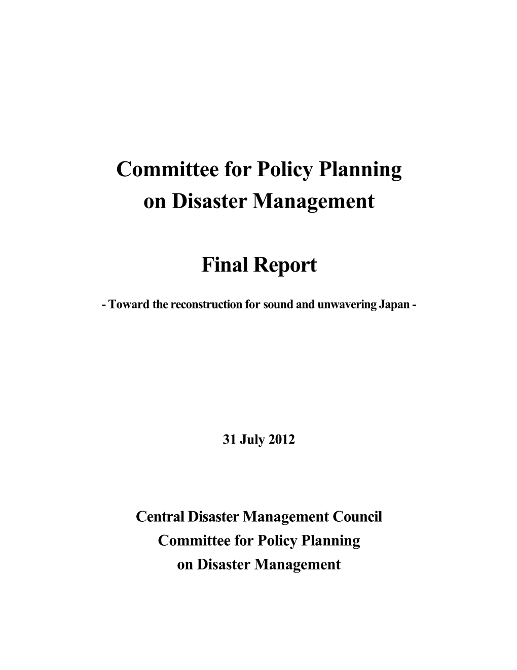 Committee for Policy Planning on Disaster Management
