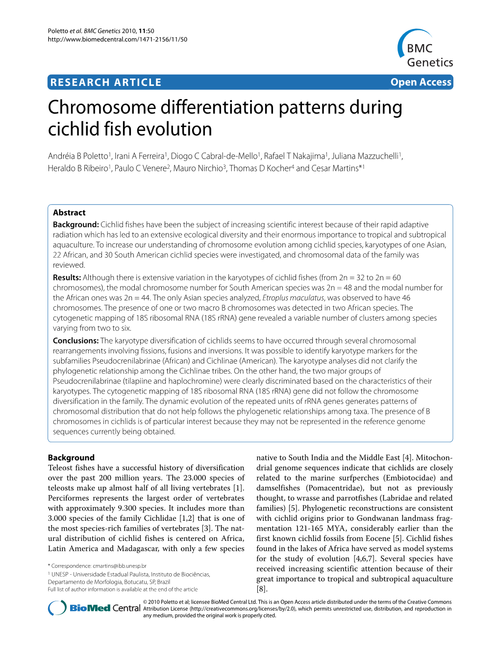 Chromosome Differentiation Patterns During Cichlid Fish Evolution