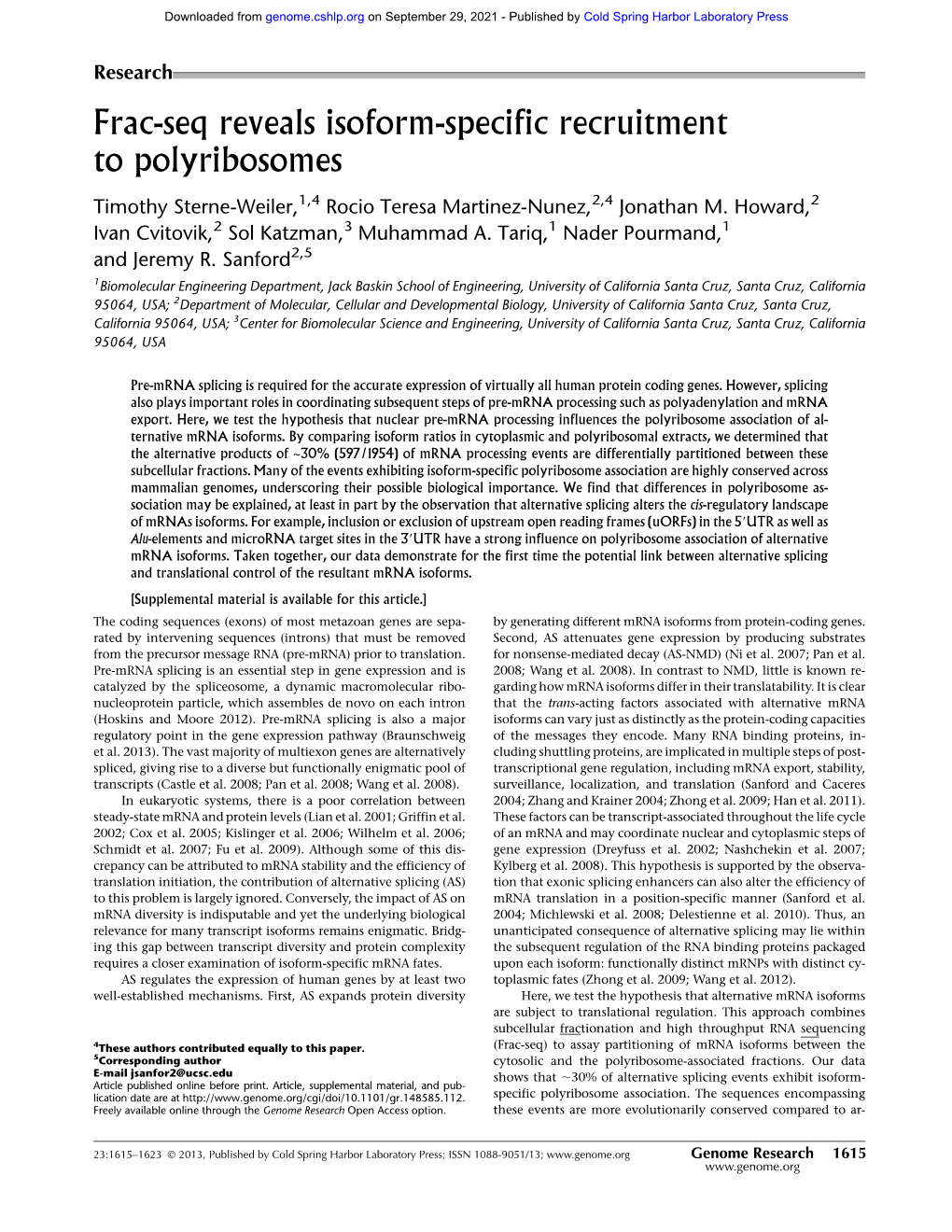 Frac-Seq Reveals Isoform-Specific Recruitment to Polyribosomes