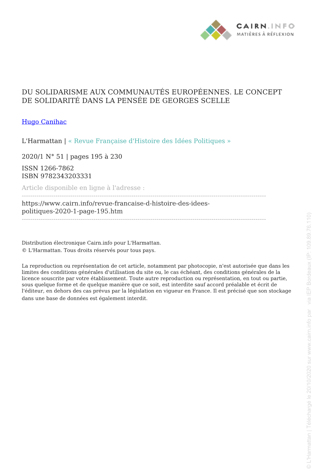 Du Solidarisme Aux Communautes Europeennes. Le Concept De