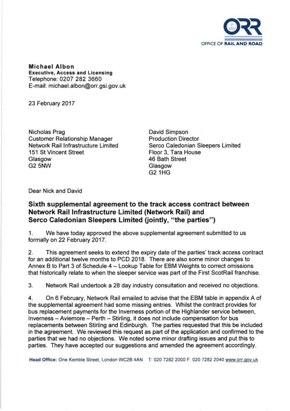 Serco Caledonian Sleepers 6Th SA Decision Letter