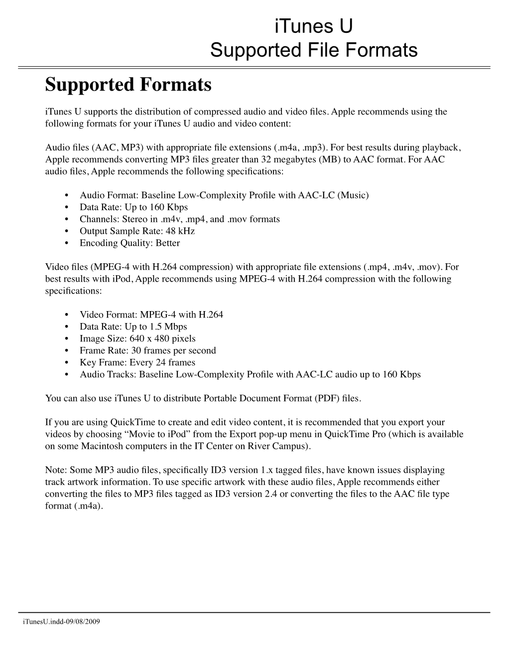 Itunes U Supported File Formats Supported Formats