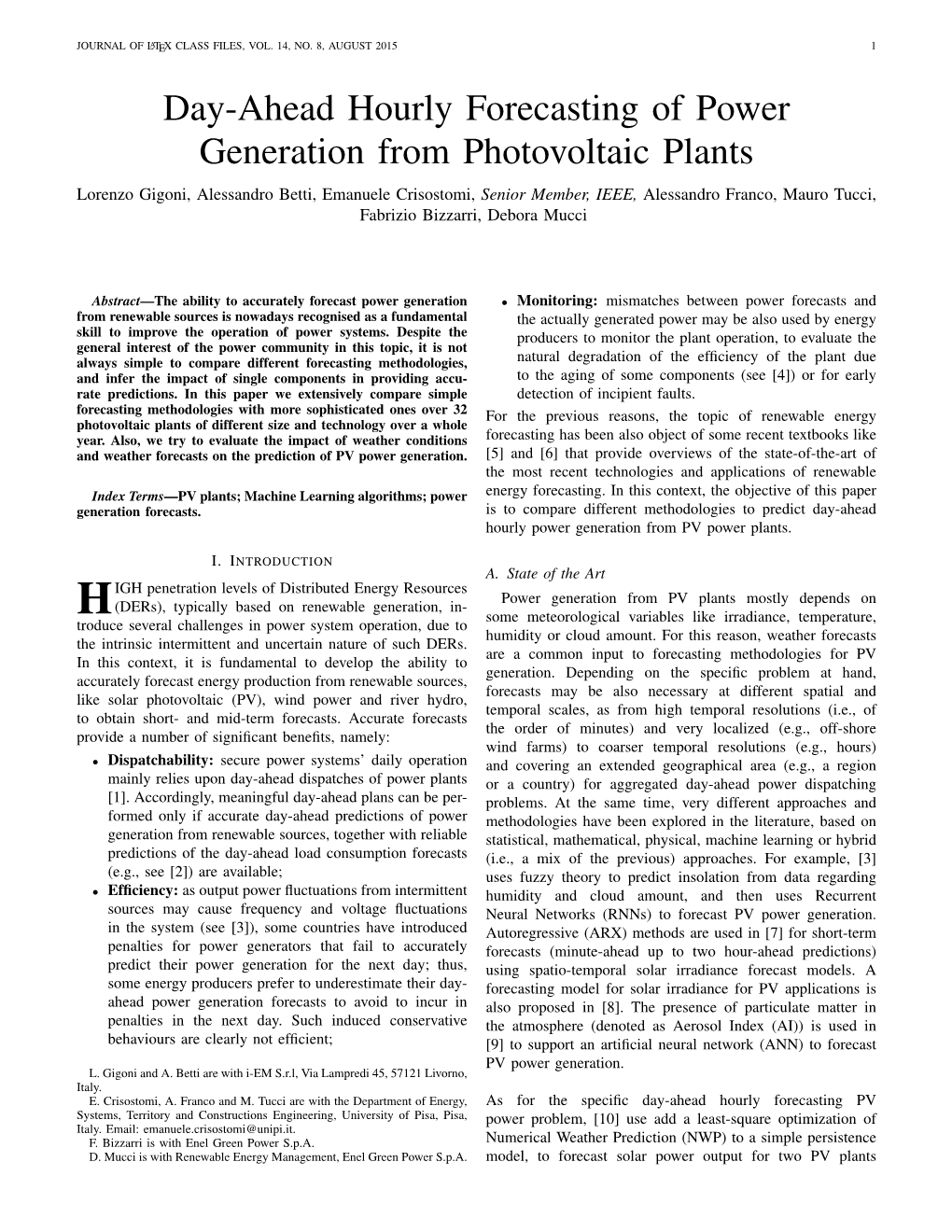 Day-Ahead Hourly Forecasting of Power Generation From