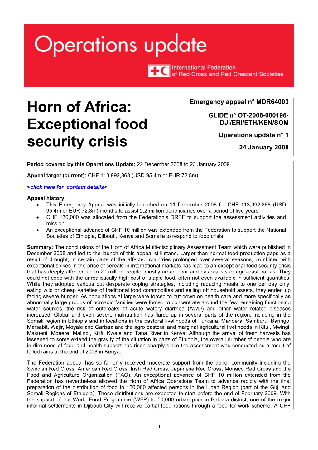 Horn of Africa: Execeptional Food Security Crisis; Emergency Appeal