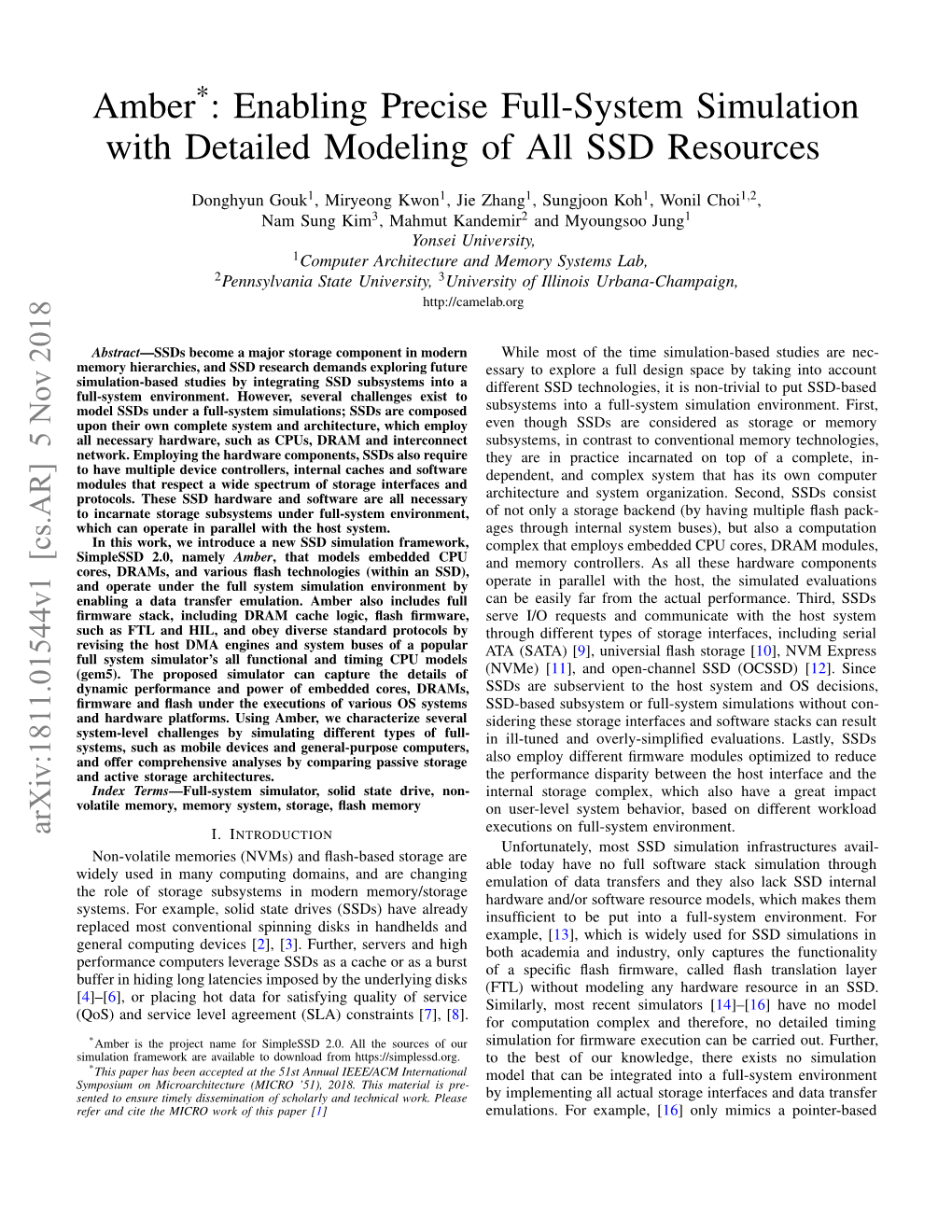 Amber : Enabling Precise Full-System Simulation with Detailed Modeling