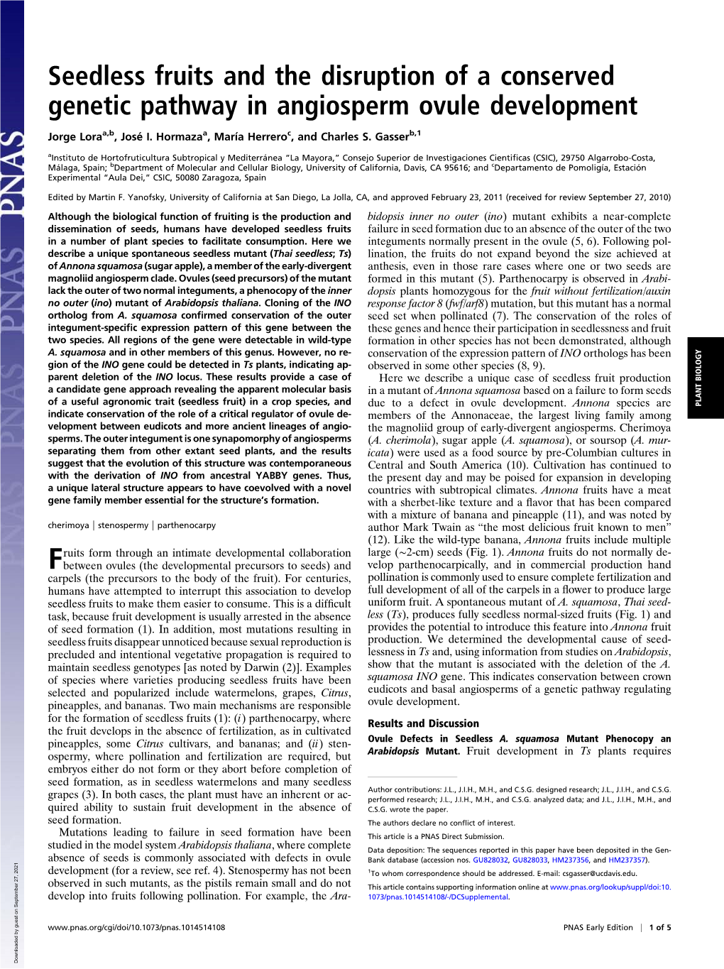 Seedless Fruits and the Disruption of a Conserved Genetic Pathway in Angiosperm Ovule Development