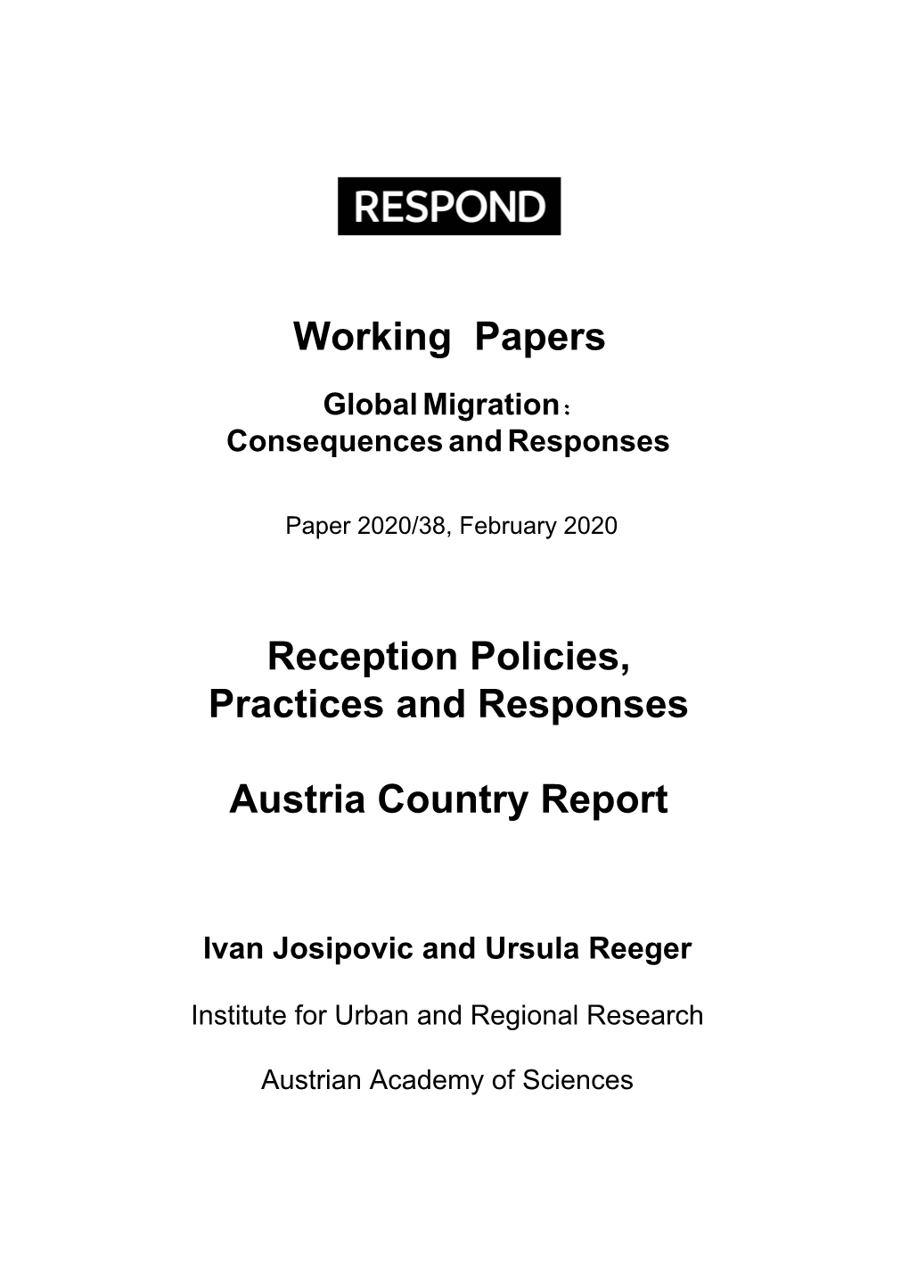 Reception Policies, Practices and Responses Austria Country Report