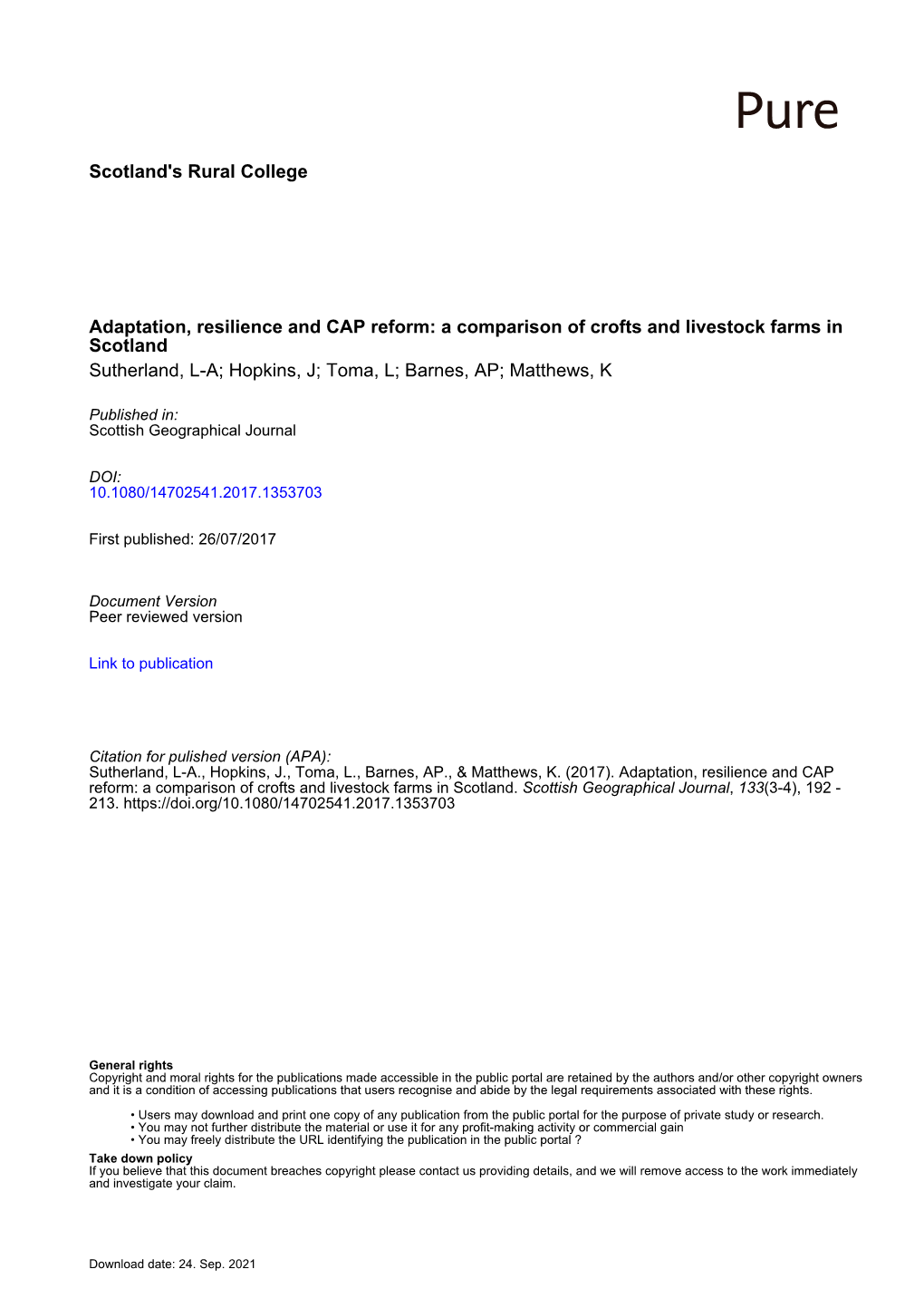 A Comparison of Crofts and Livestock Farms in Scotland Sutherland, LA