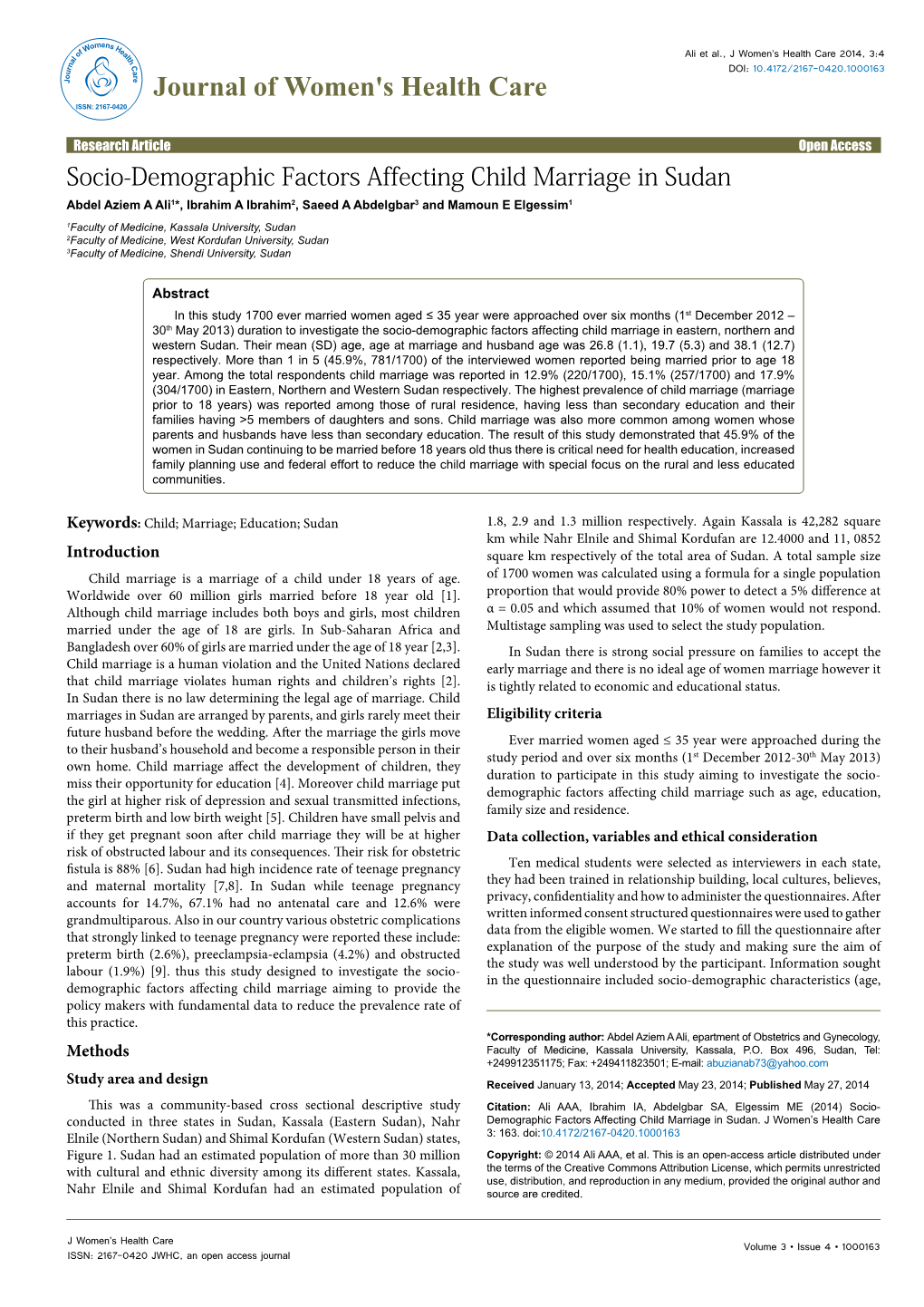 Socio-Demographic Factors Affecting Child Marriage in Sudan