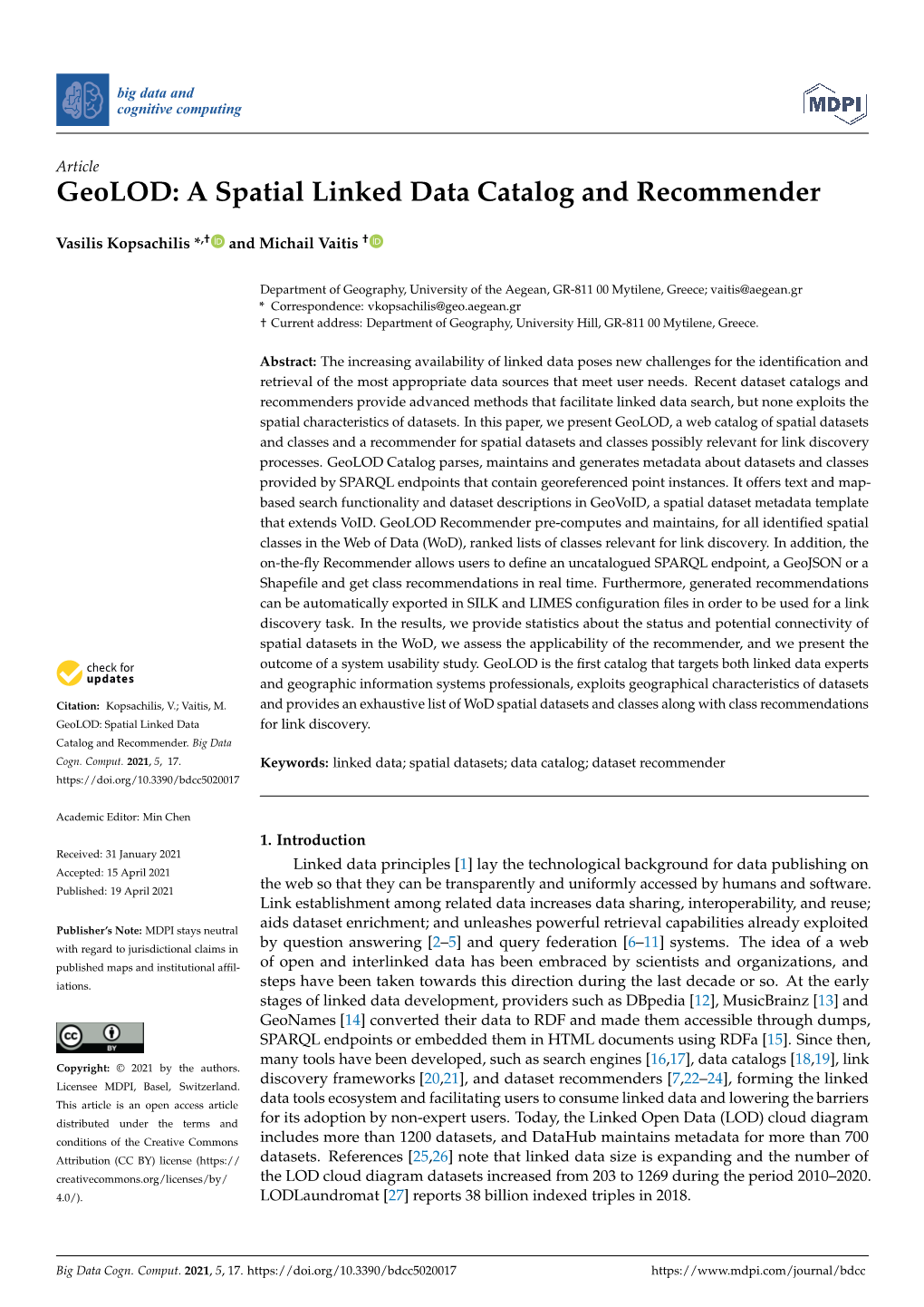 Geolod: a Spatial Linked Data Catalog and Recommender