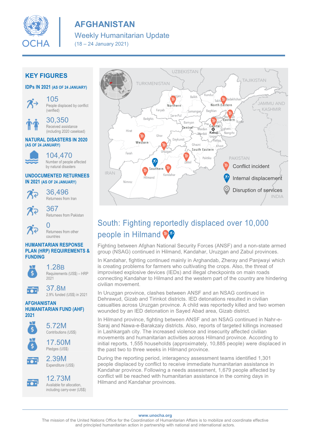 AFGHANISTAN South: Fighting Reportedly Displaced Over