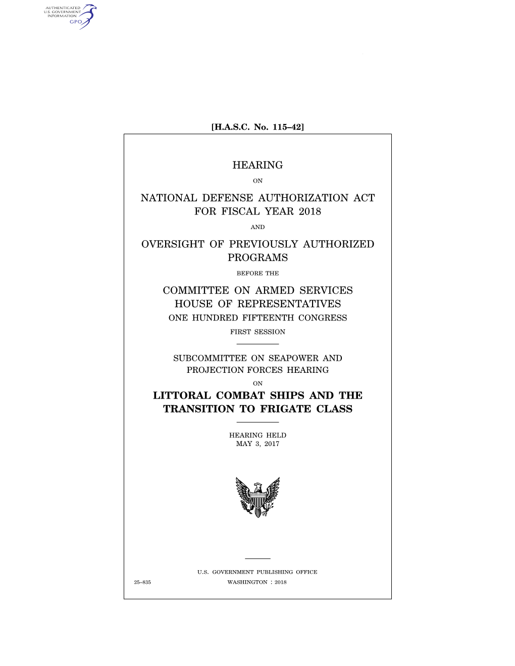 Hearing National Defense Authorization Act For