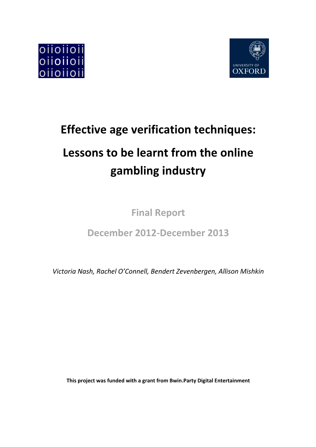 Effective Age Verification Techniques: Lessons to Be Learnt from the Online Gambling Industry