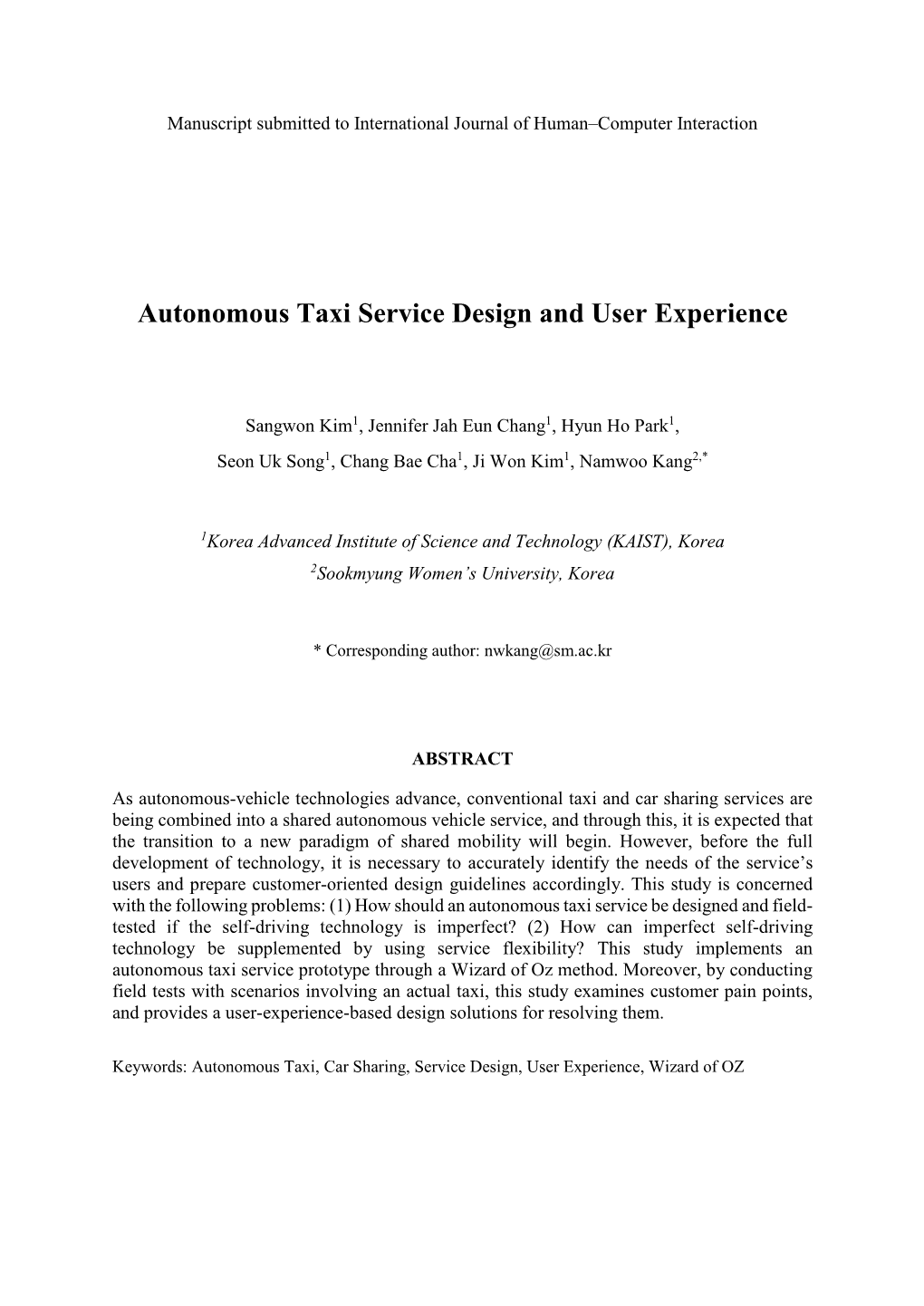 Autonomous Taxi Service Design and User Experience