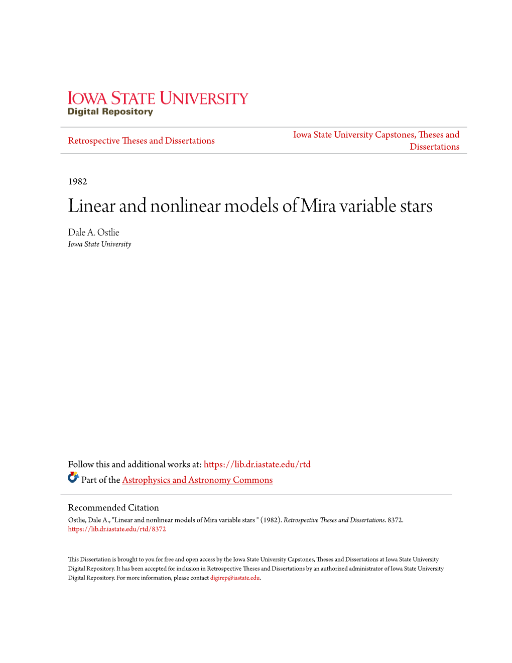 Linear and Nonlinear Models of Mira Variable Stars Dale A