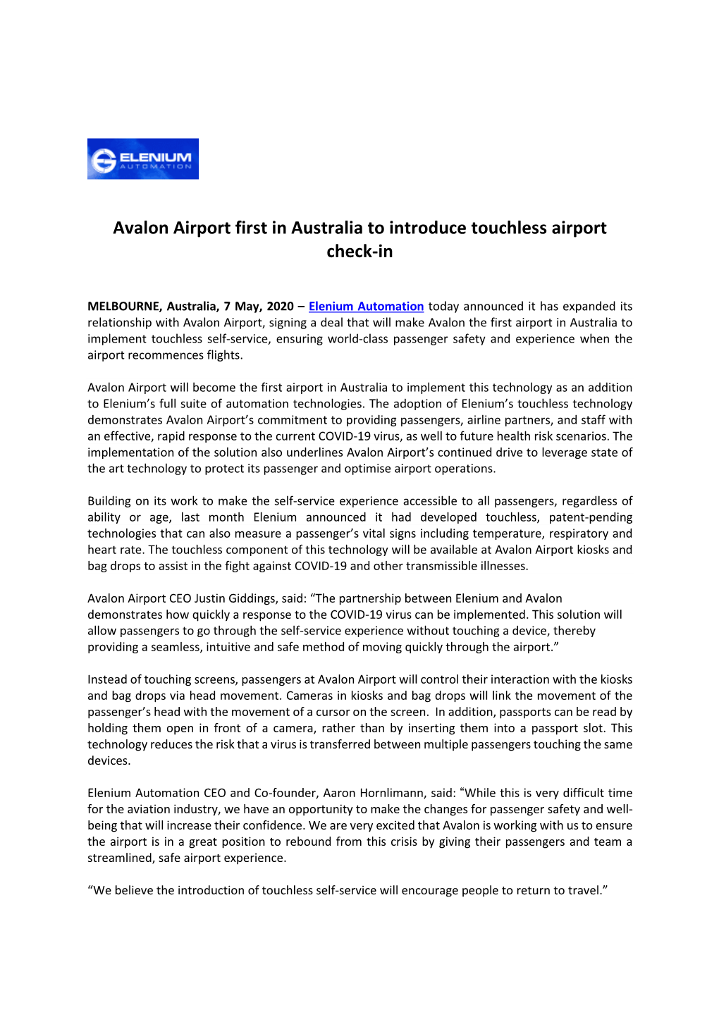 Avalon Airport First in Australia to Introduce Touchless Airport Check-In