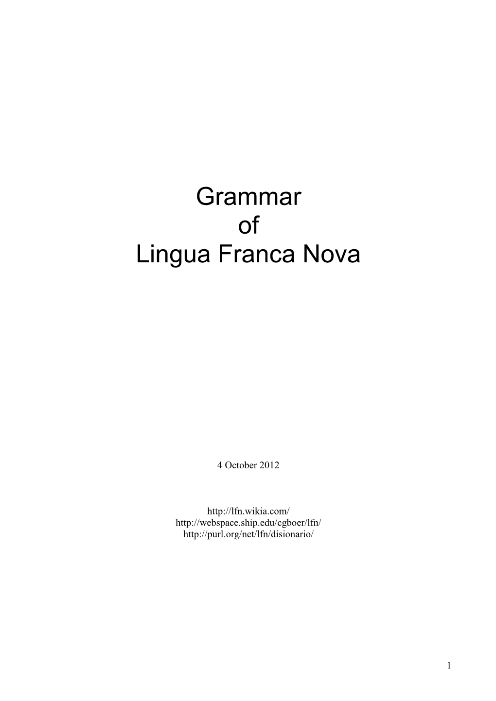 Grammar of Lingua Franca Nova