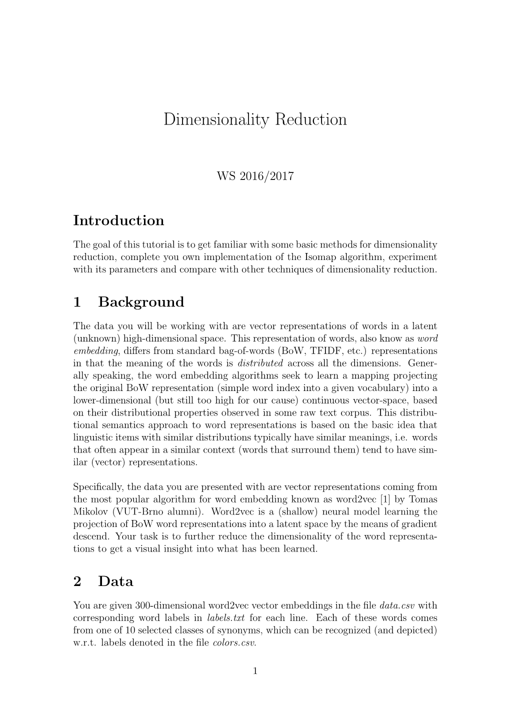 Dimensionality Reduction