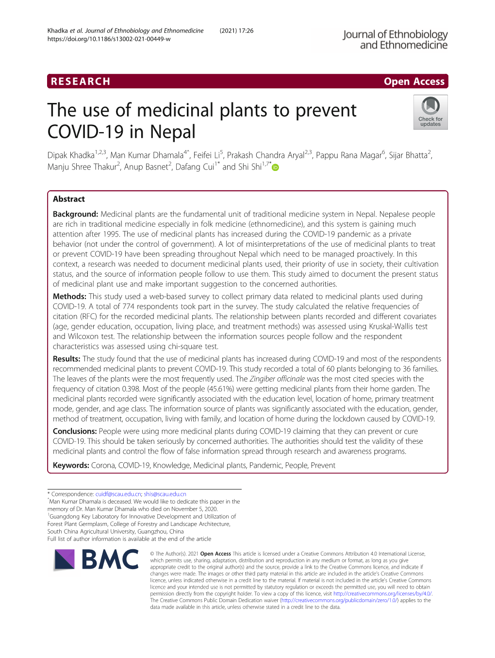 The Use of Medicinal Plants to Prevent COVID-19 in Nepal