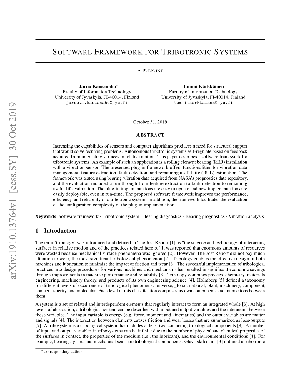 Software Framework for Tribotronic Systems