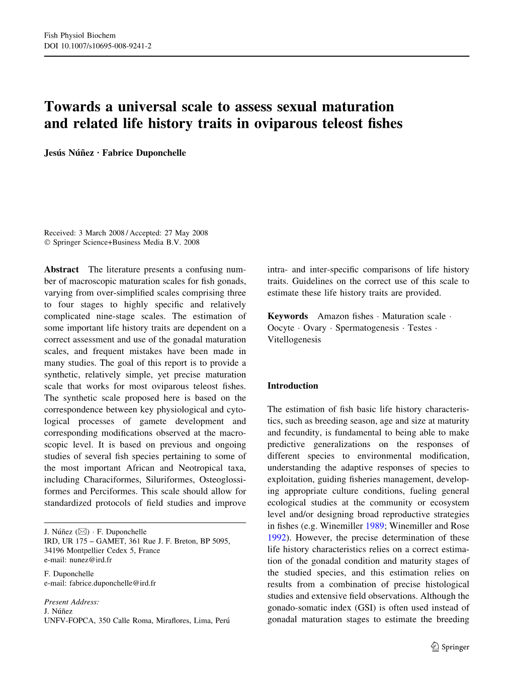 Towards a Universal Scale to Assess Sexual Maturation and Related Life History Traits in Oviparous Teleost ﬁshes