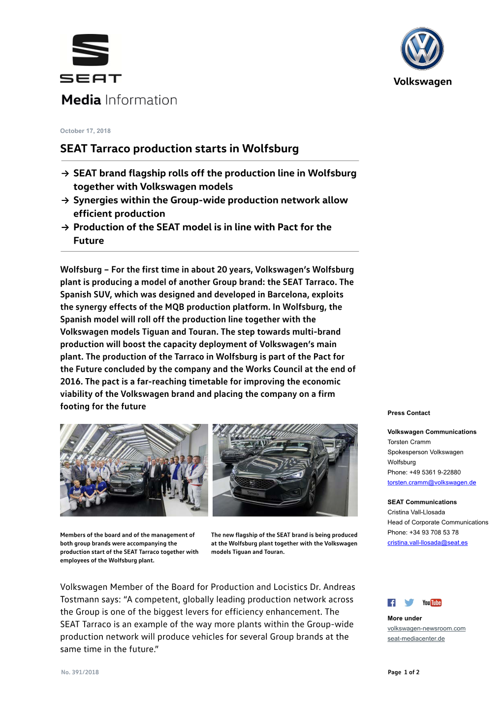 SEAT Tarraco Production Starts in Wolfsburg