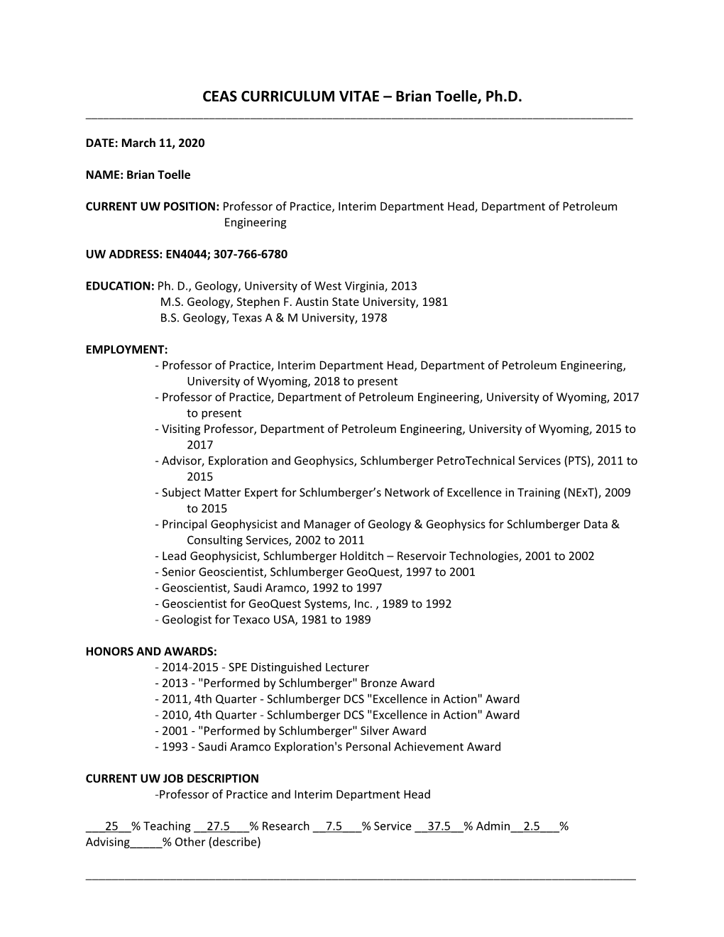 CEAS CURRICULUM VITAE – Brian Toelle, Ph.D. ______