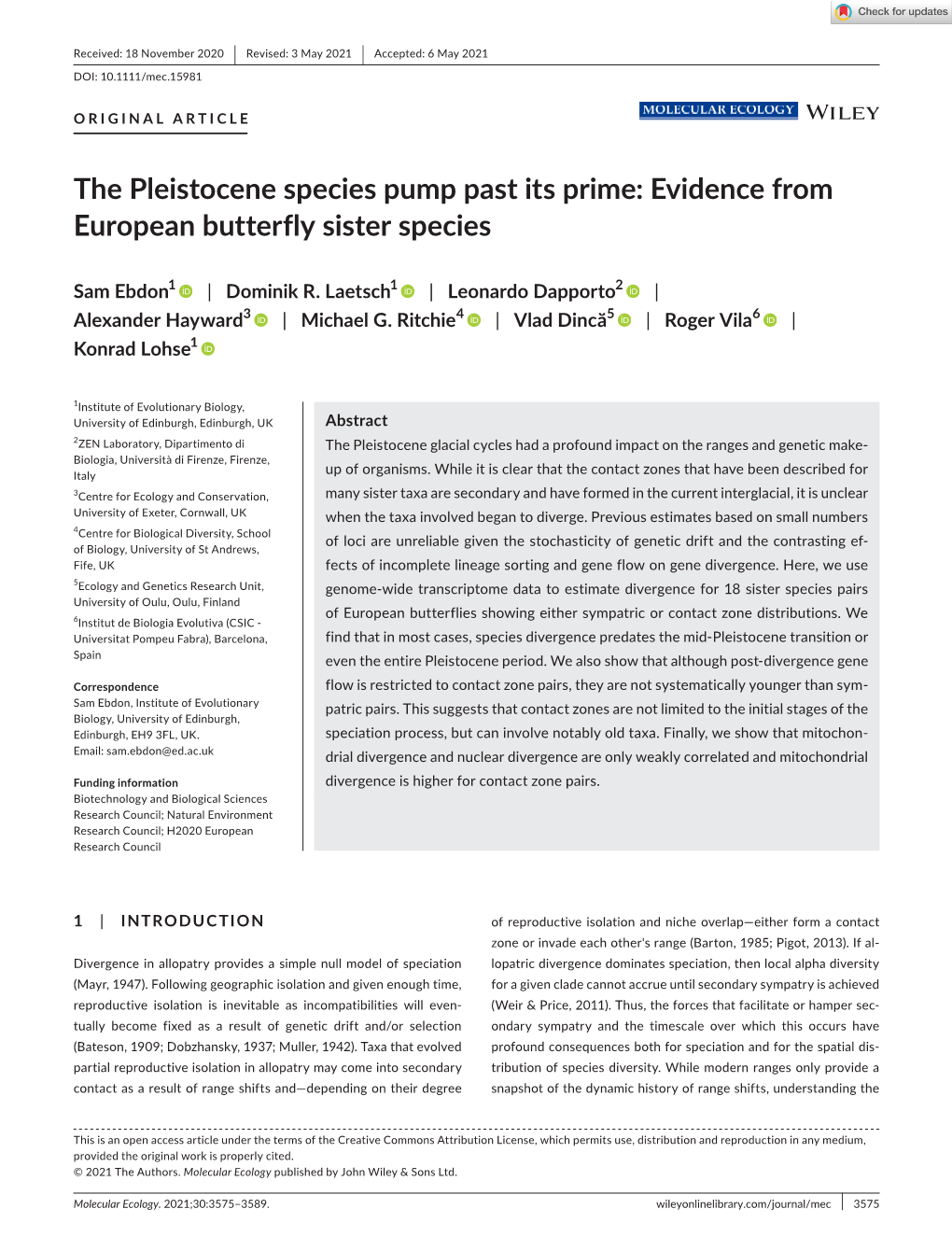 The Pleistocene Species Pump Past Its Prime: Evidence from European Butterfly Sister Species