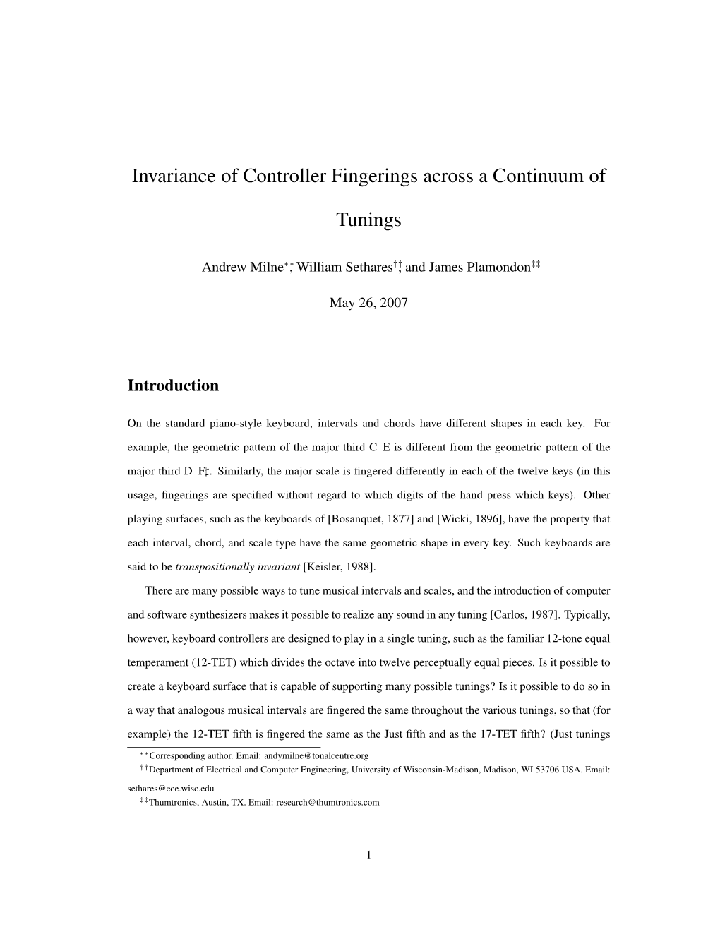 Invariance of Controller Fingerings Across a Continuum of Tunings