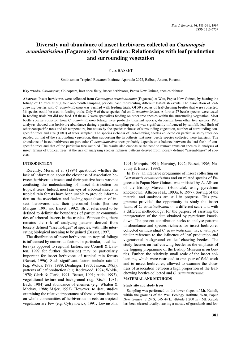 Diversity and Abundance of Insect Herbivores Collected On