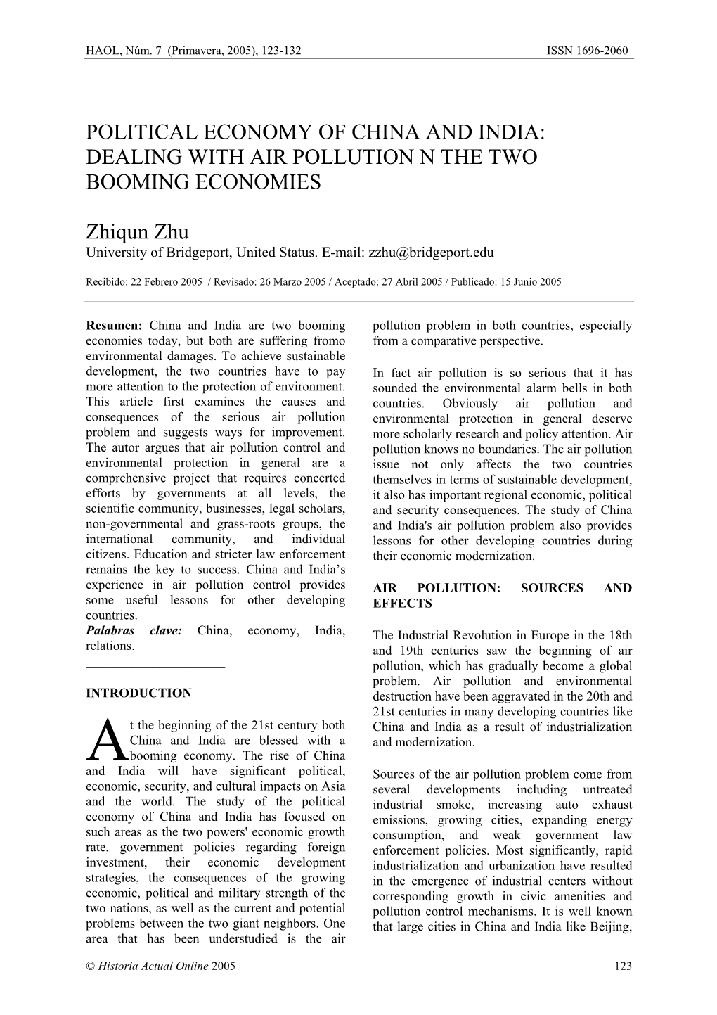 Political Economy of China and India: Dealing with Air Pollution N the Two Booming Economies