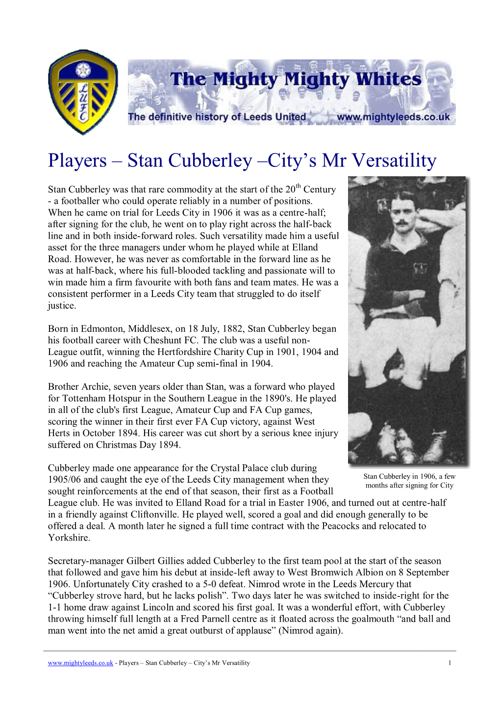 Players – Stan Cubberley –City's Mr Versatility