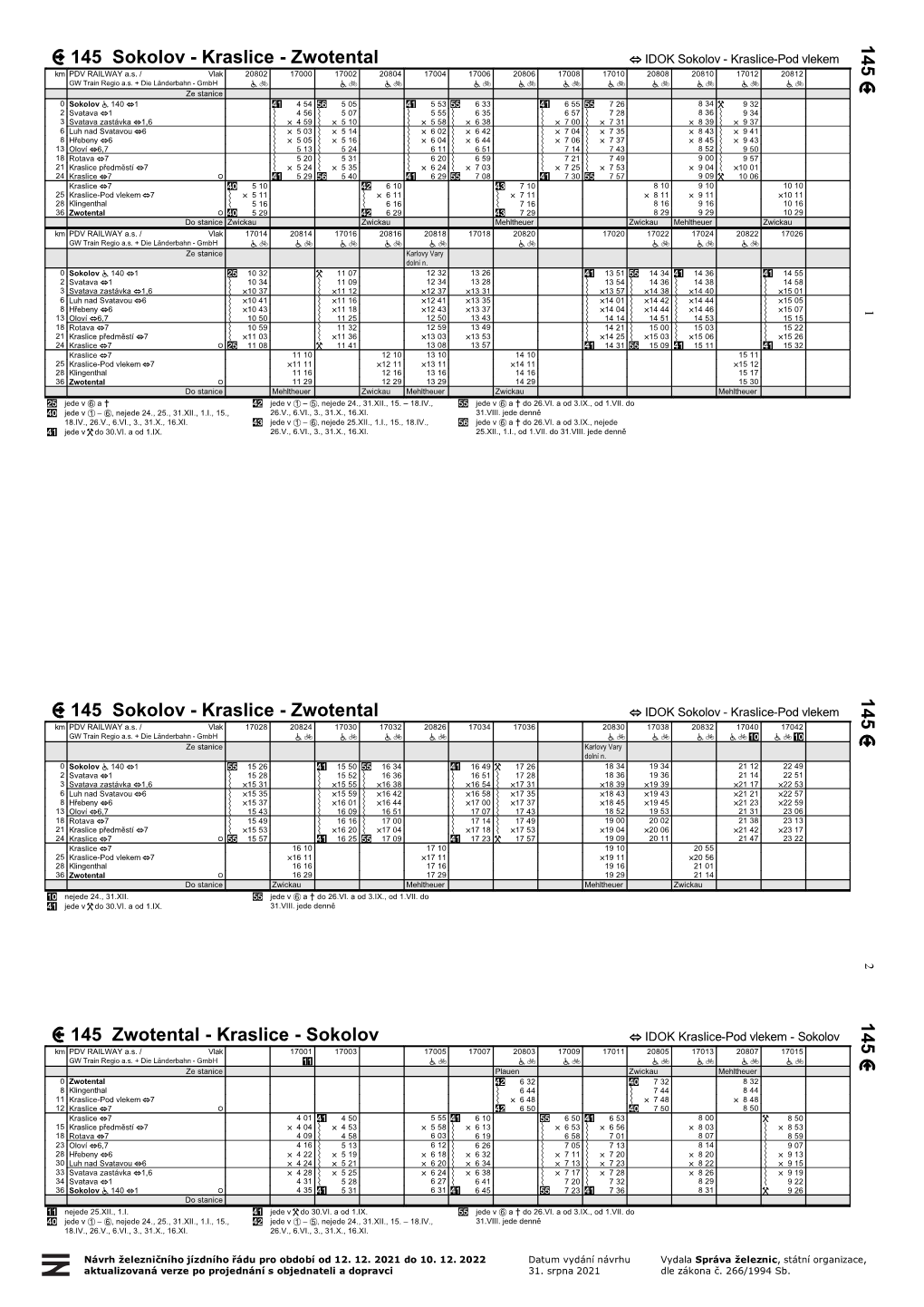 145 Sokolov - Kraslice - Zwotental IDOK Sokolov - Kraslice-Pod Vlekem Km PDV RAILWAY A.S